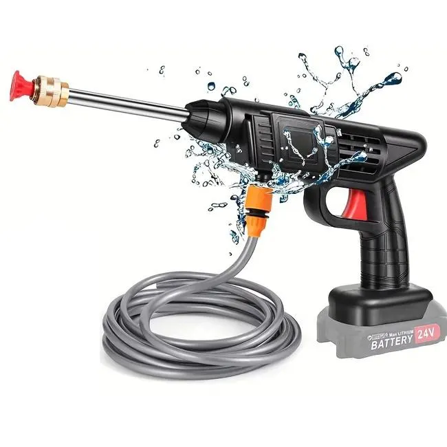 Pistola ad acqua per autolavaggio ad alta pressione senza fili, pistola ad acqua ricaricabile per la pulizia domestica con batteria, nera