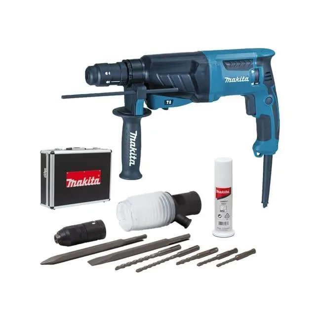 Makita HR2630TX4 - Perforatore SDS-Plus, 800 W, 26 mm, confezione in alluminio + kit di accessori