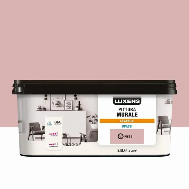 Pittura per interni per parete e soffitto lavabile, LUXENS Opaca rosa kiss 5 opaco, 2.5 L