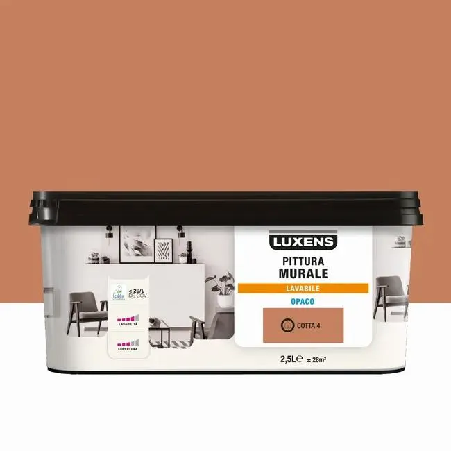 Pittura per interni per parete e soffitto lavabile, LUXENS arancio cotta 4 opaco, 2.5 L