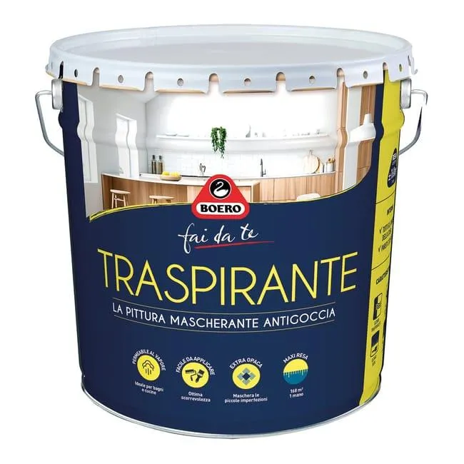Pittura per interni traspirante, BOERO bianco opaco, 14 L