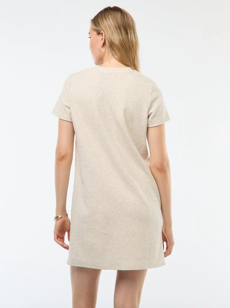 Abito corto in maglia soffice a coste - Beige