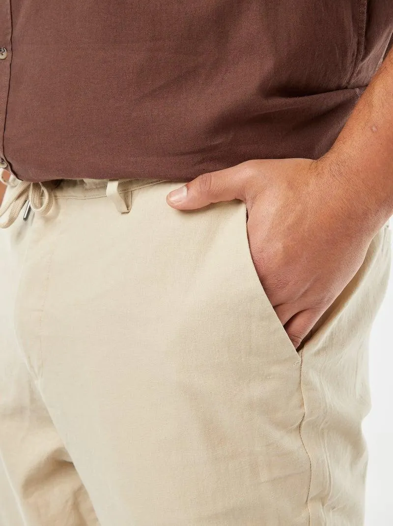 Pantaloni chino regular in misto lino - BEIGE