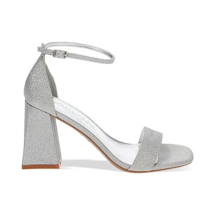 Sandali argento glitter, tacco 8,7 cm