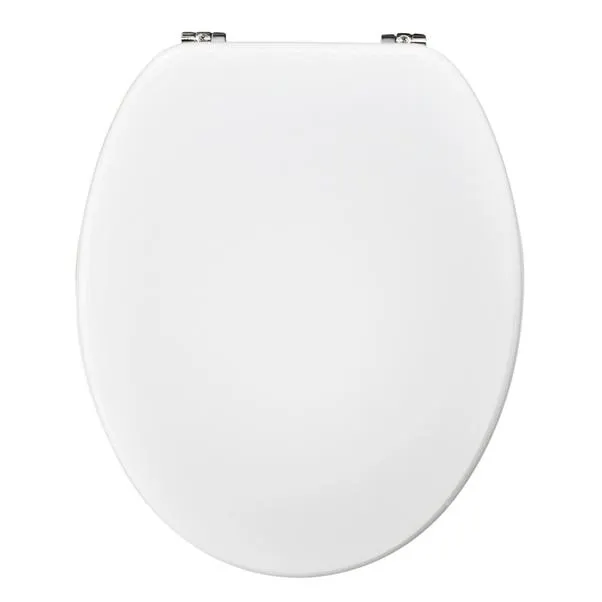 COPRIWATER UNIVERSALE OVALE IN MDF VERNICIATO BIANCO CON CERNIERE IN METALLO CROMATO