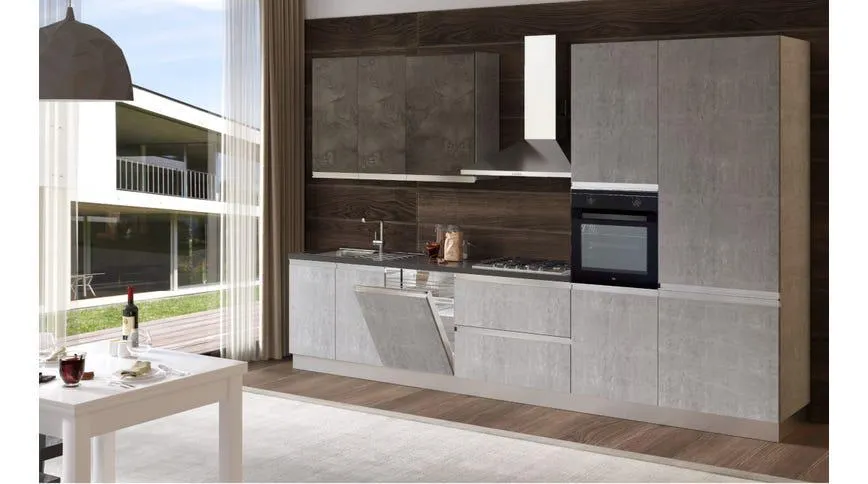 Helen cucina 375 cm colore cemento e ossido