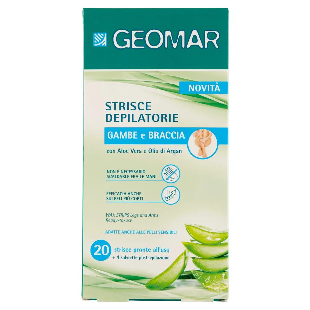 Geomar Strisce Depilatorie Gambe e Braccia 20 pz + 4 salviette