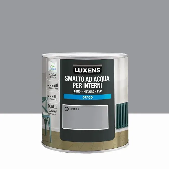 Smalto da interno per mobile super lavabile, LUXENS Legno, metallo e PVC grigio granit 3 opaco, 0.5 L