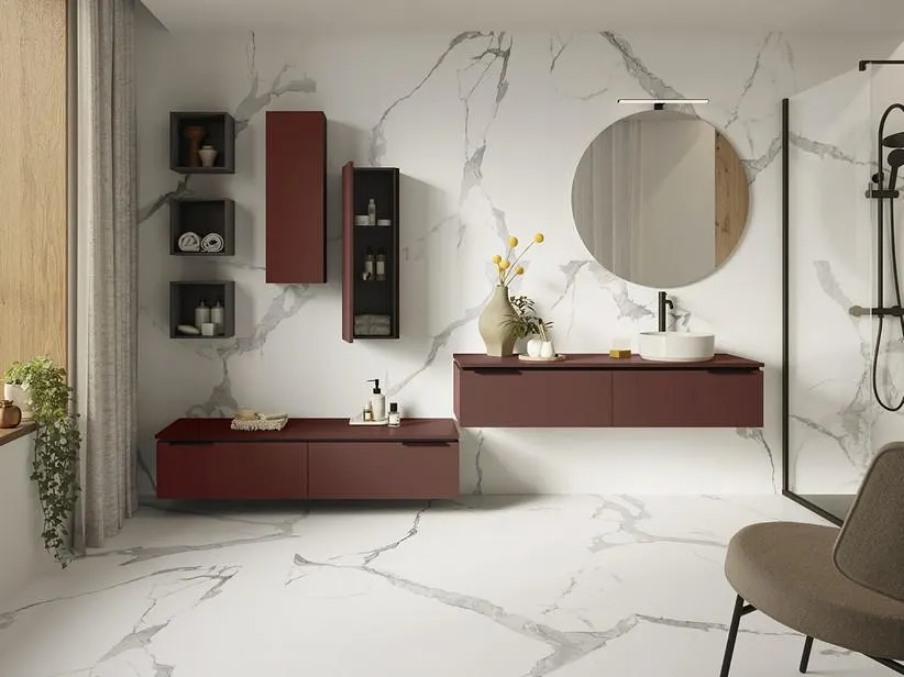 Mobile Bagno TOUCH 140 cm 2 Cassetti e Top 1,8 cm Rosso Mattone Opaco