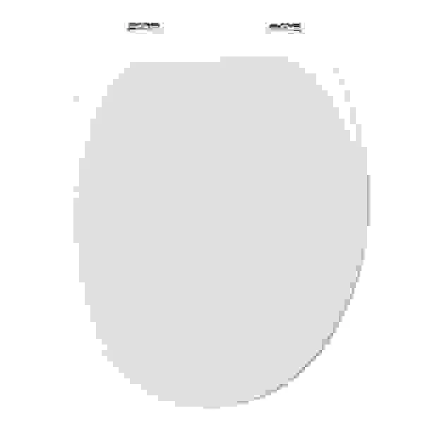 COPRIWATER UNIVERSALE OVALE IN MDF VERNICIATO BIANCO CON CERNIERE IN METALLO CROMATO