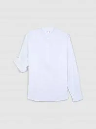 Camicia coreana in misto lino con maniche roll-up Bianco ottico