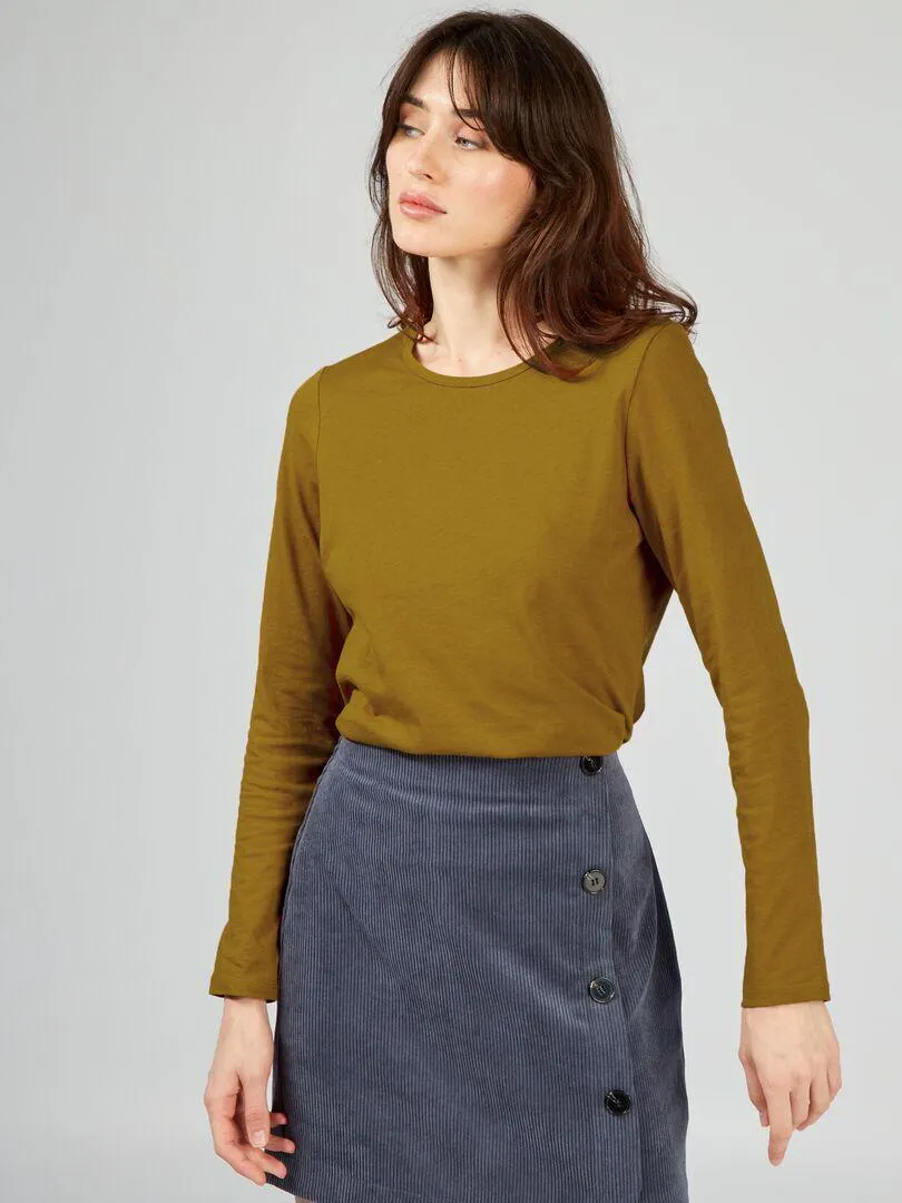 T-shirt in jersey a maniche lunghe - GIALLO