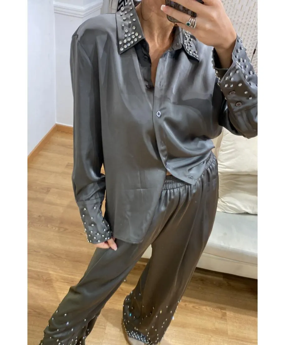 Camicia in raso swarovski