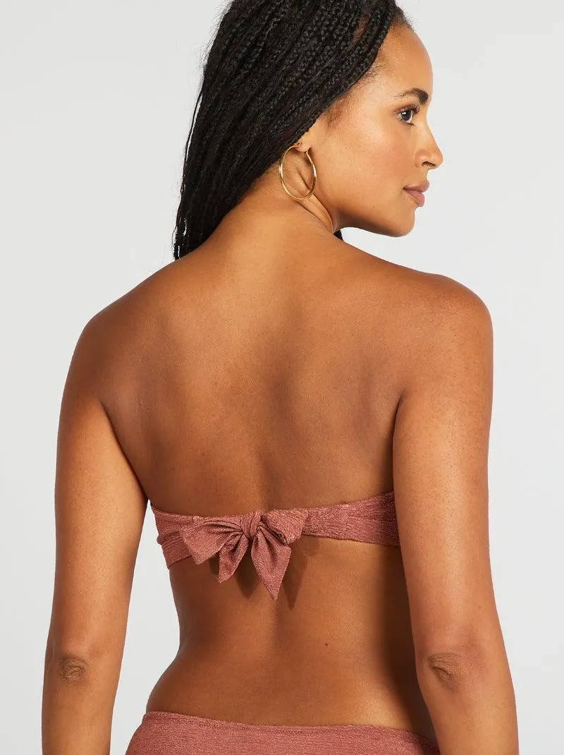 Reggiseno bikini a fascia con gioiello tra le coppe - MARRONE