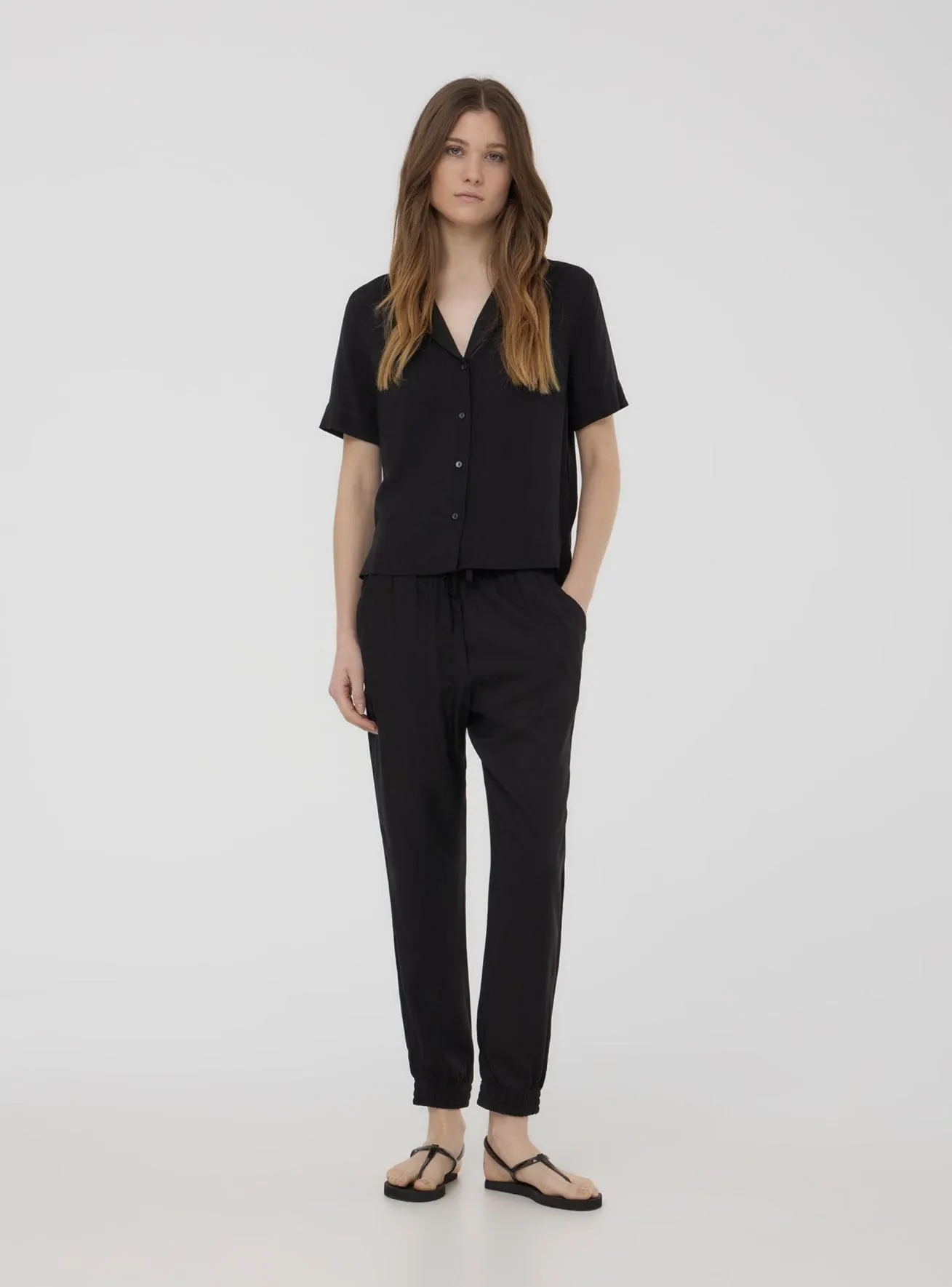 Jogging con coulisse e polsini a tinta unita Nero