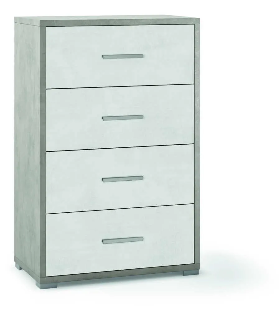 CASSETTIERA 4 CASSETTI BIANCO E CEMENTO, 71X110X41 CM