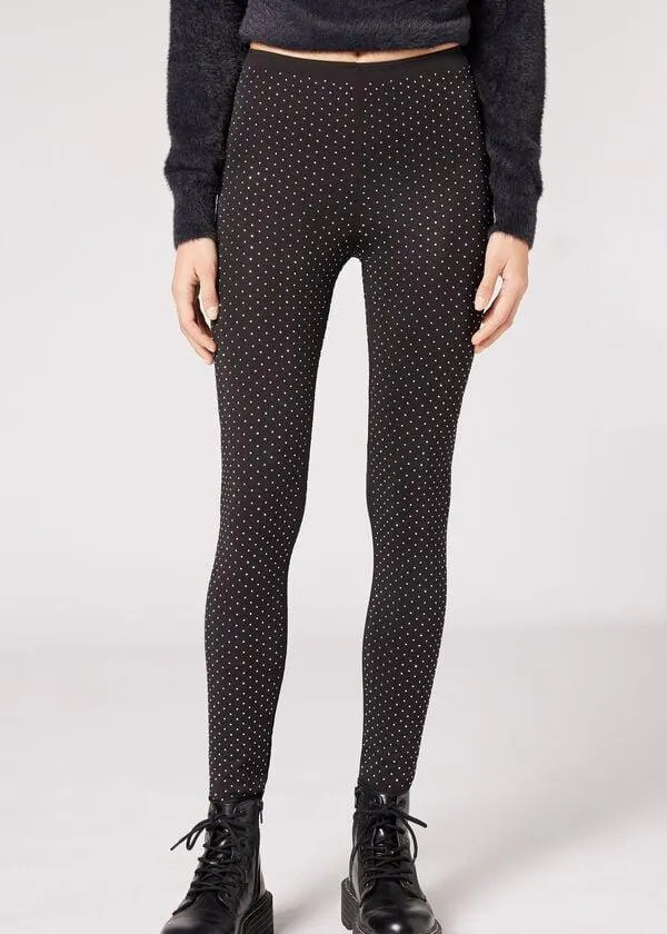 Leggings Skinny con Strass All Over