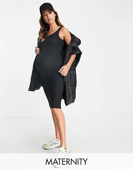 Flounce London Maternity - Vestito midi nero a coste