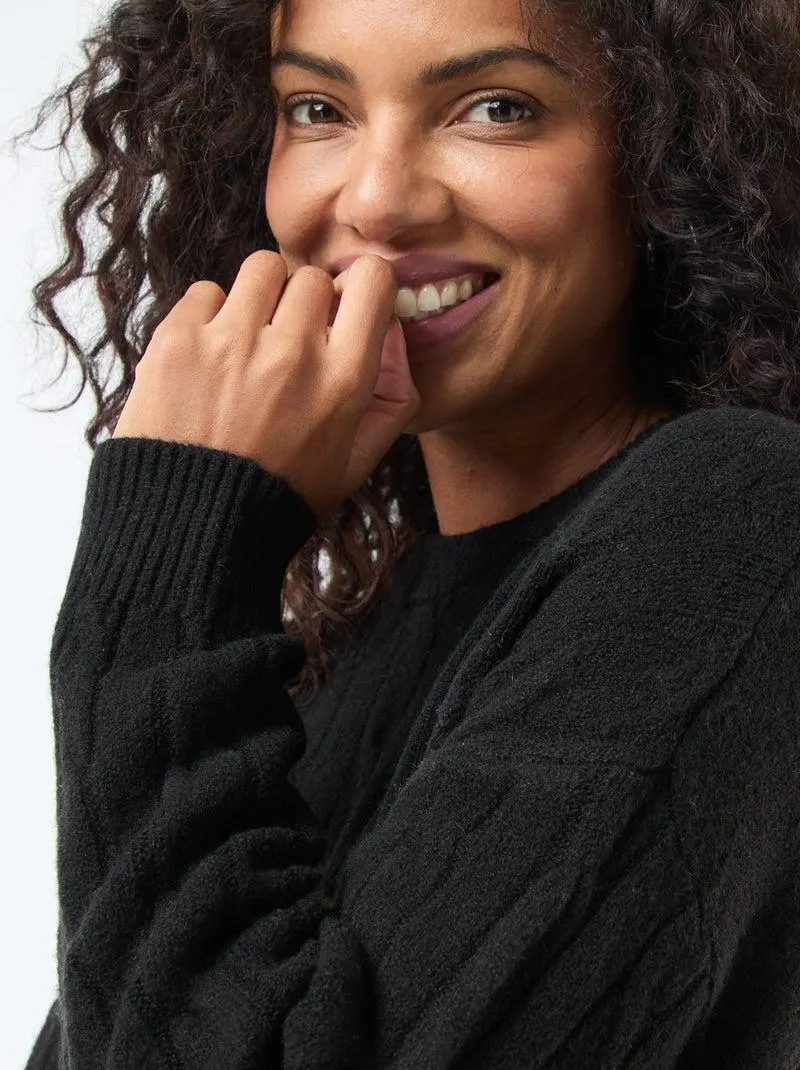 Abito maglione corto in maglia a trecce - Nero