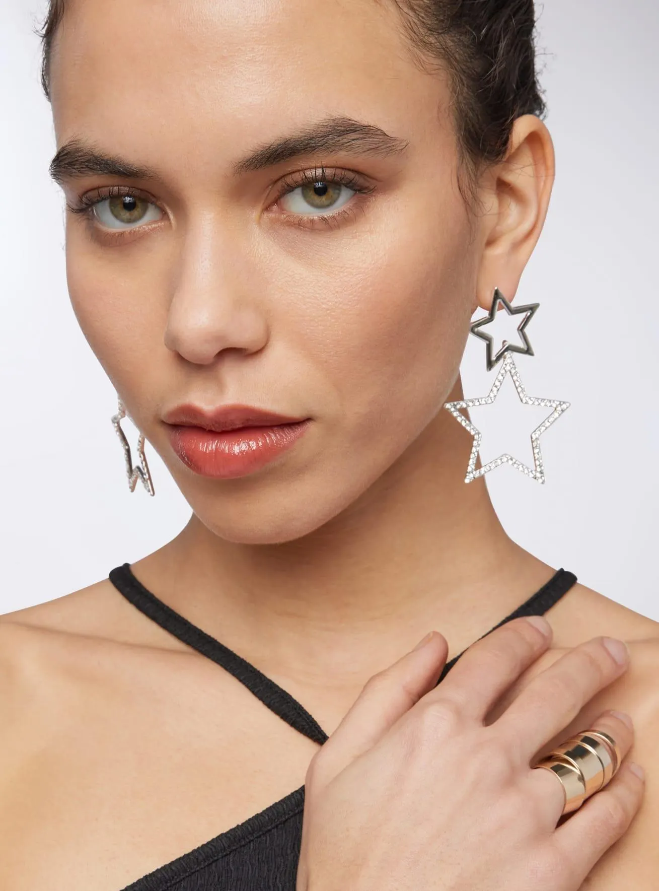 Orecchini pendenti con stelle e strass Argento