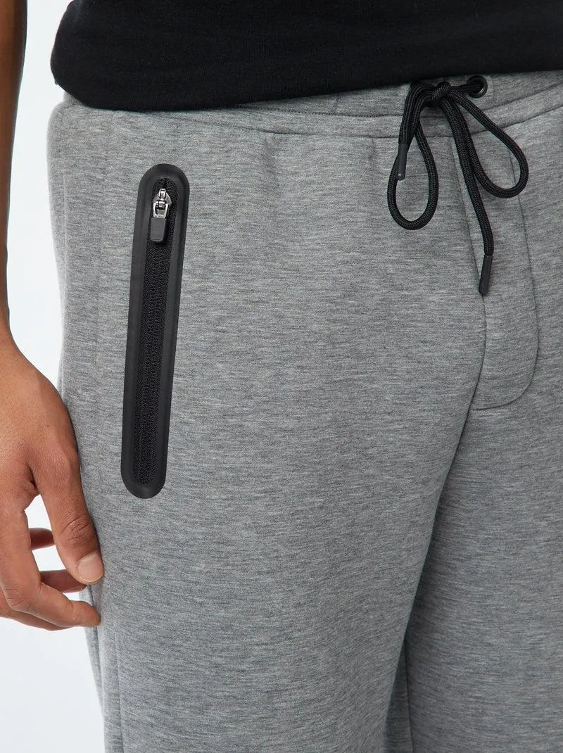 Joggers in tessuto felpato tipo neoprene con tasche con zip - Grigio