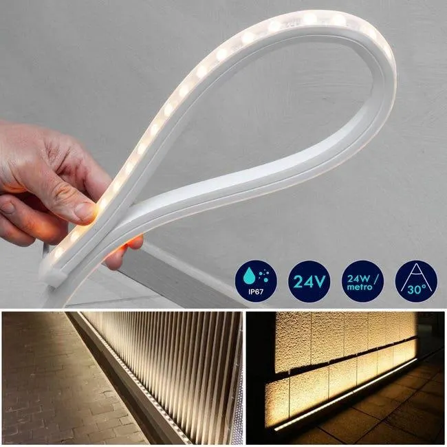 Wall Washer flessibile strip led nastro luminoso 24V IP67 striscia LED 24W dimmable luce muro parete giardino hotel monumento 100 cm luce 4000K