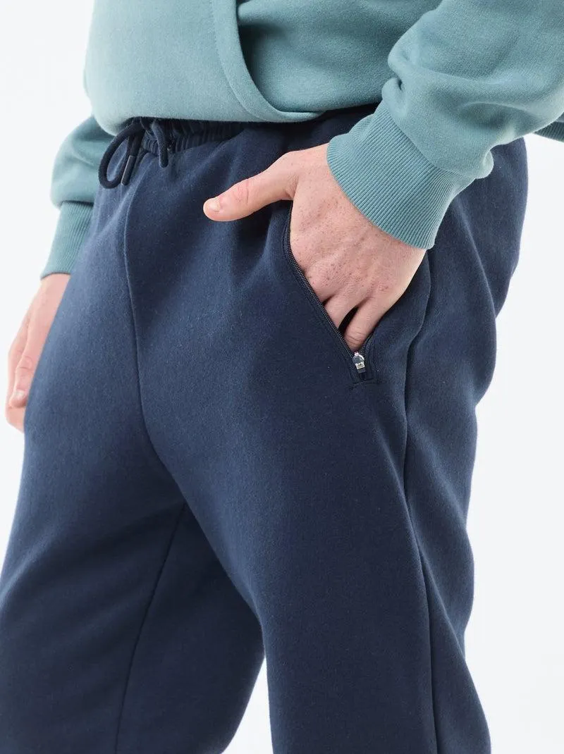 Joggers in tessuto felpato con 2 tasche con zip - blu