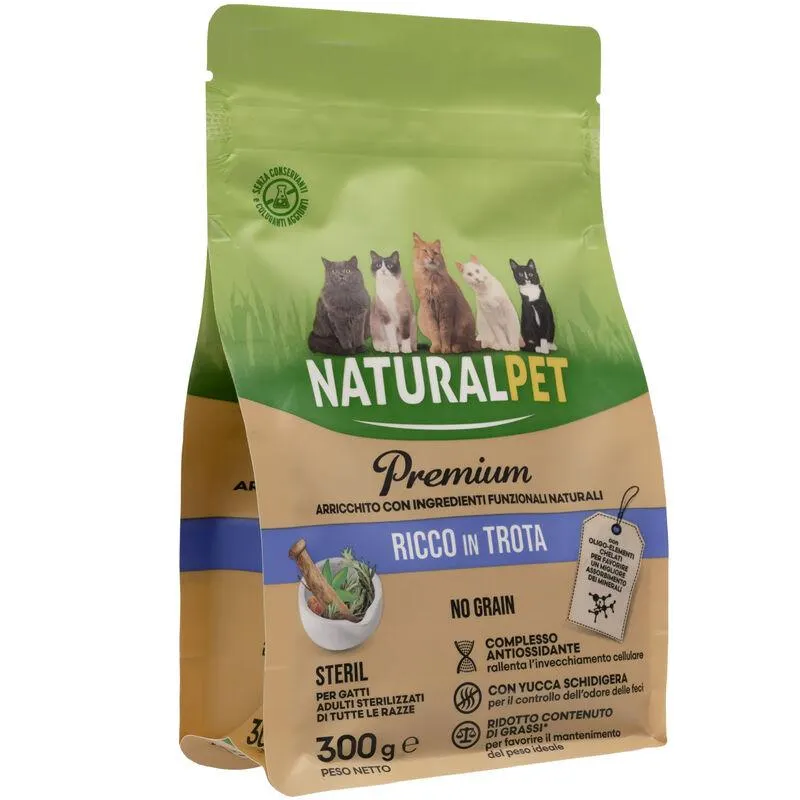 Naturalpet Premium Cat Adult Sterilised ricco in Trota 300g - Scad. Novembre 25