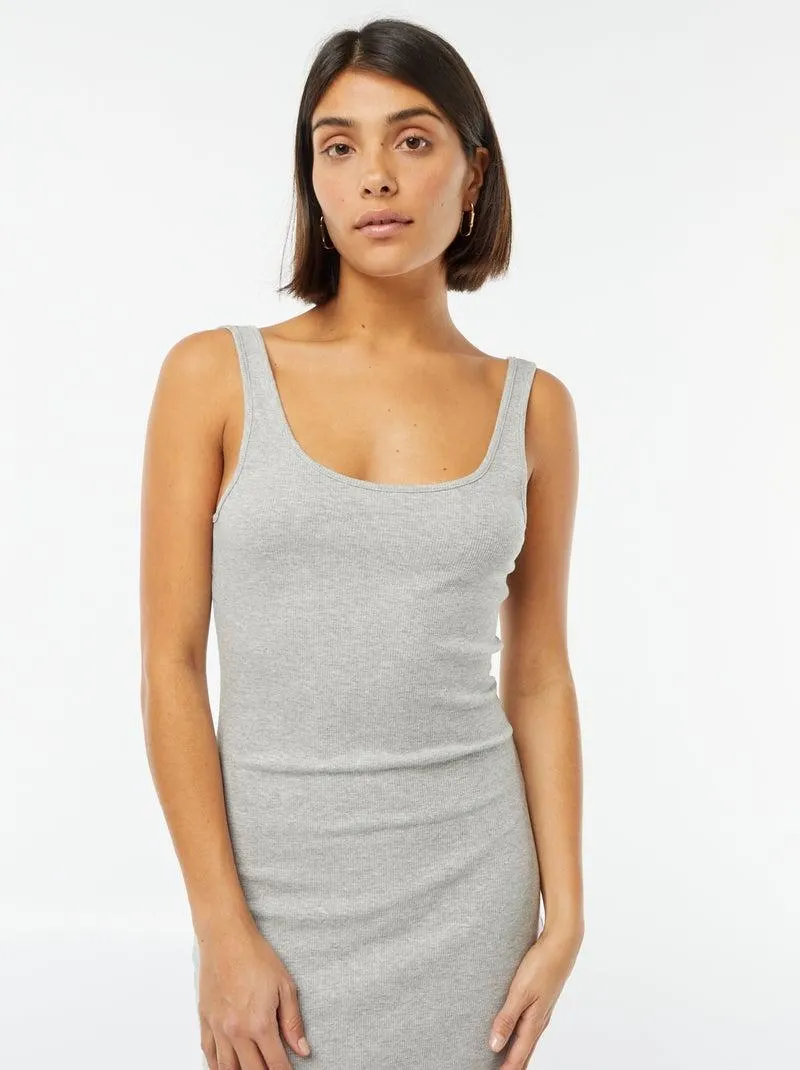 Vestito midi a coste senza maniche - GRIGIO