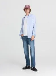 Camicia popeline stretch microrighe Var azzurro
