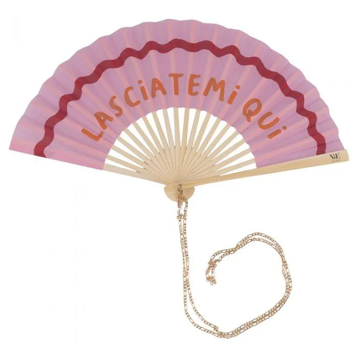 Ventaglio Lasciatemi qui rosa, manico in bambù, More Amor