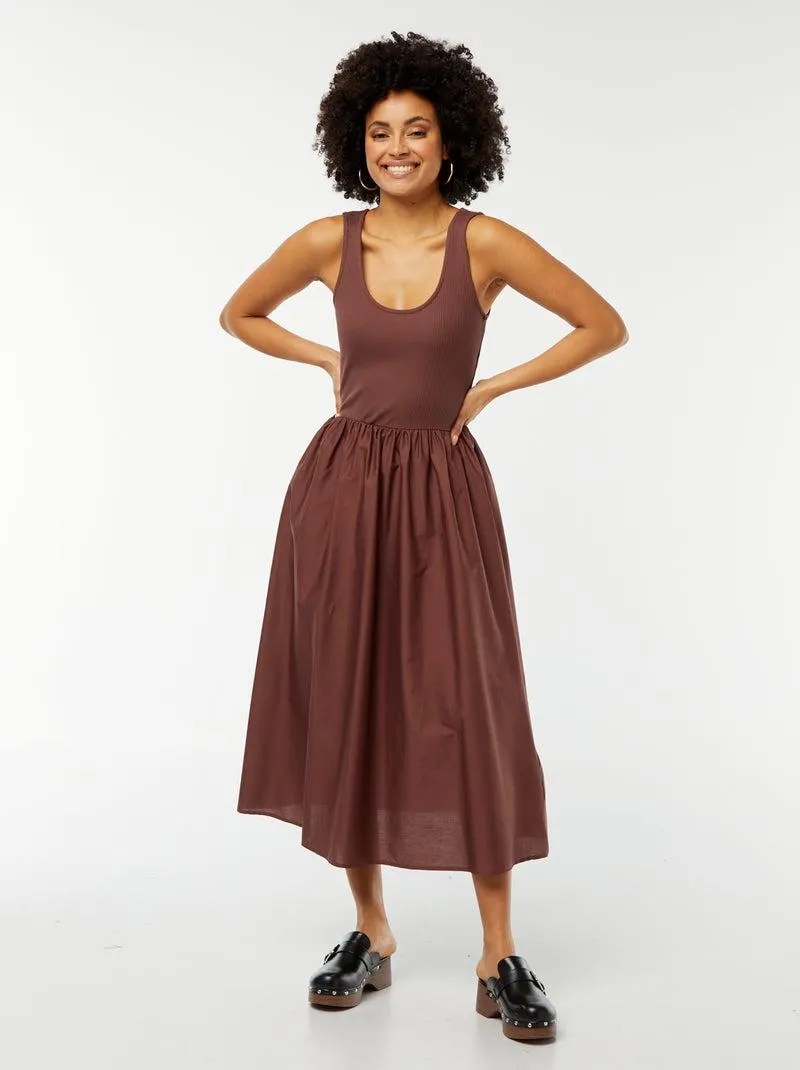 Vestito midi effetto 2 in 1 - MARRONE