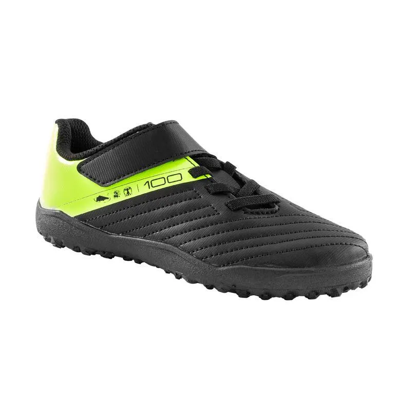 Scarpe calcetto bambino 100 EASY TURF TF con strap nero-giallo
