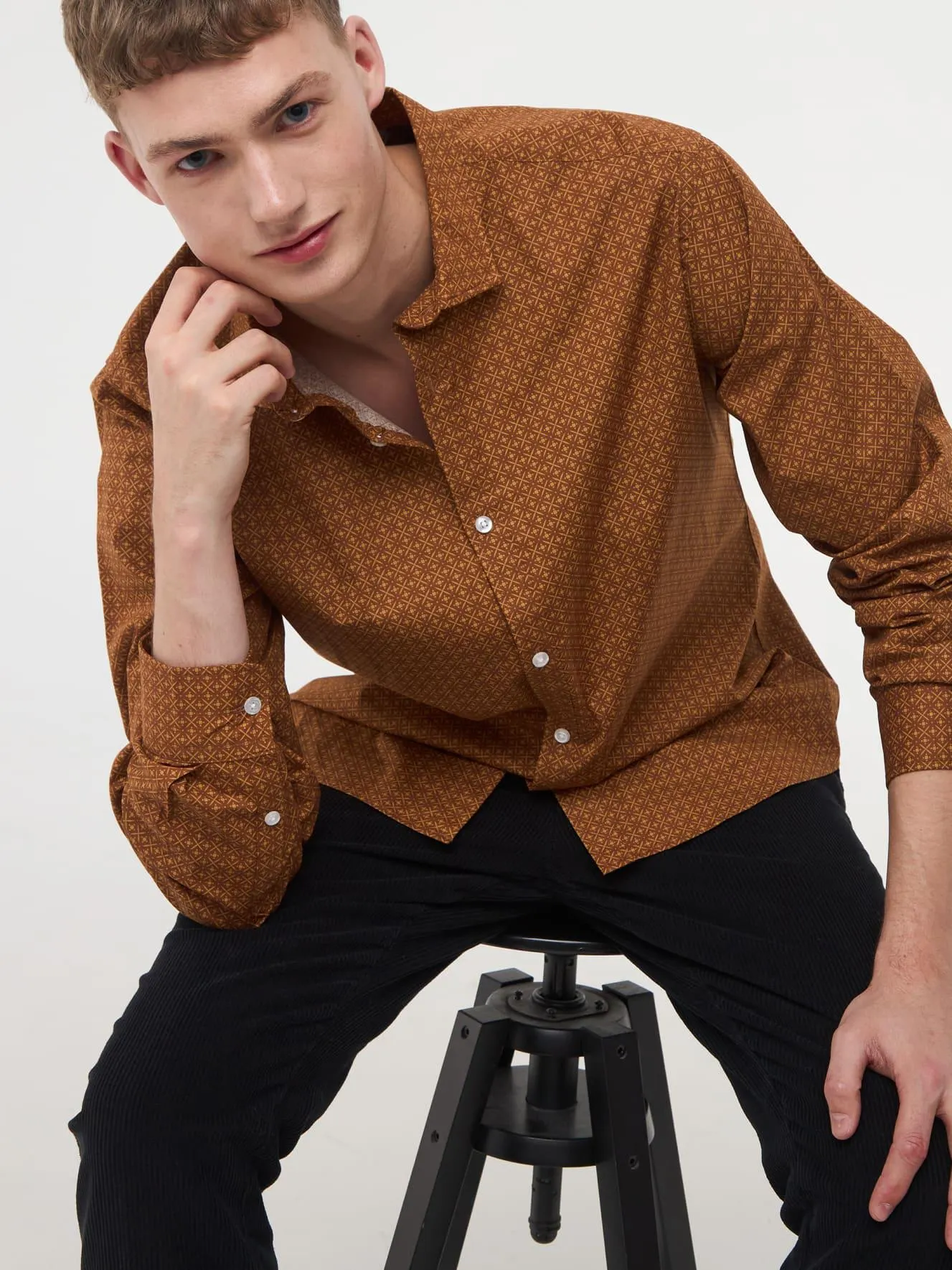 Camicia fantasia geometrica in popeline Var mattone