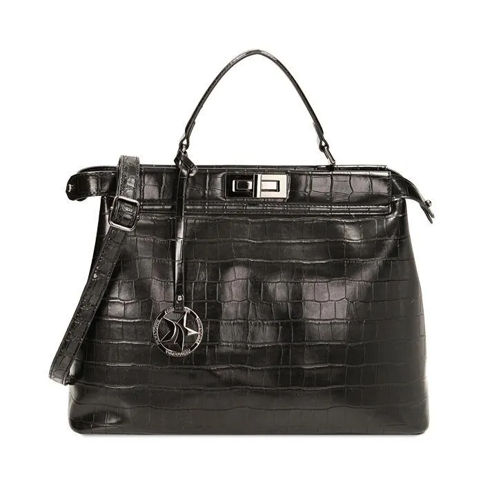 Borsa a mano nera stampa cocco