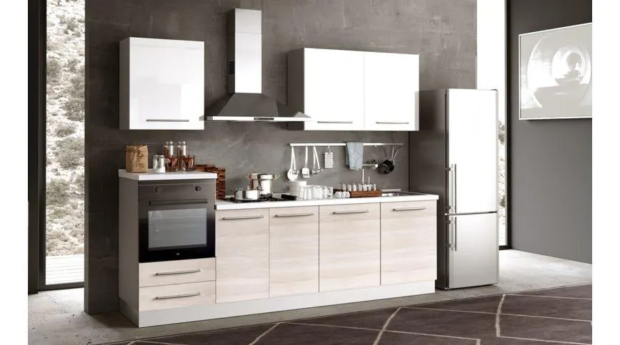 Krystal cucina 270 cm colore olmo e bianco lucido