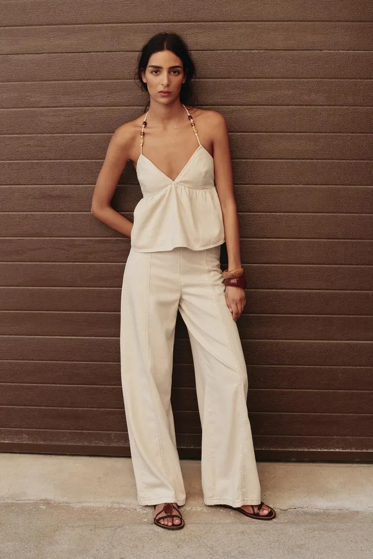 JEANS Z1975 WIDE LEG VITA ALTA CON PERLINE