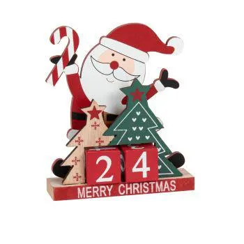 Decorazione natalizia calendario in legno rosso, verde, nero e bianco