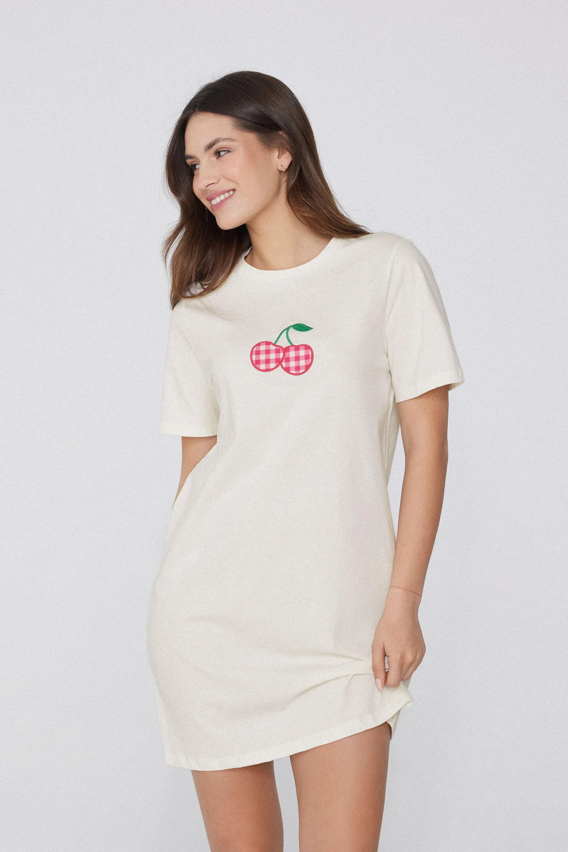 Camicia da Notte Mezza Manica Ciliegia Vichy