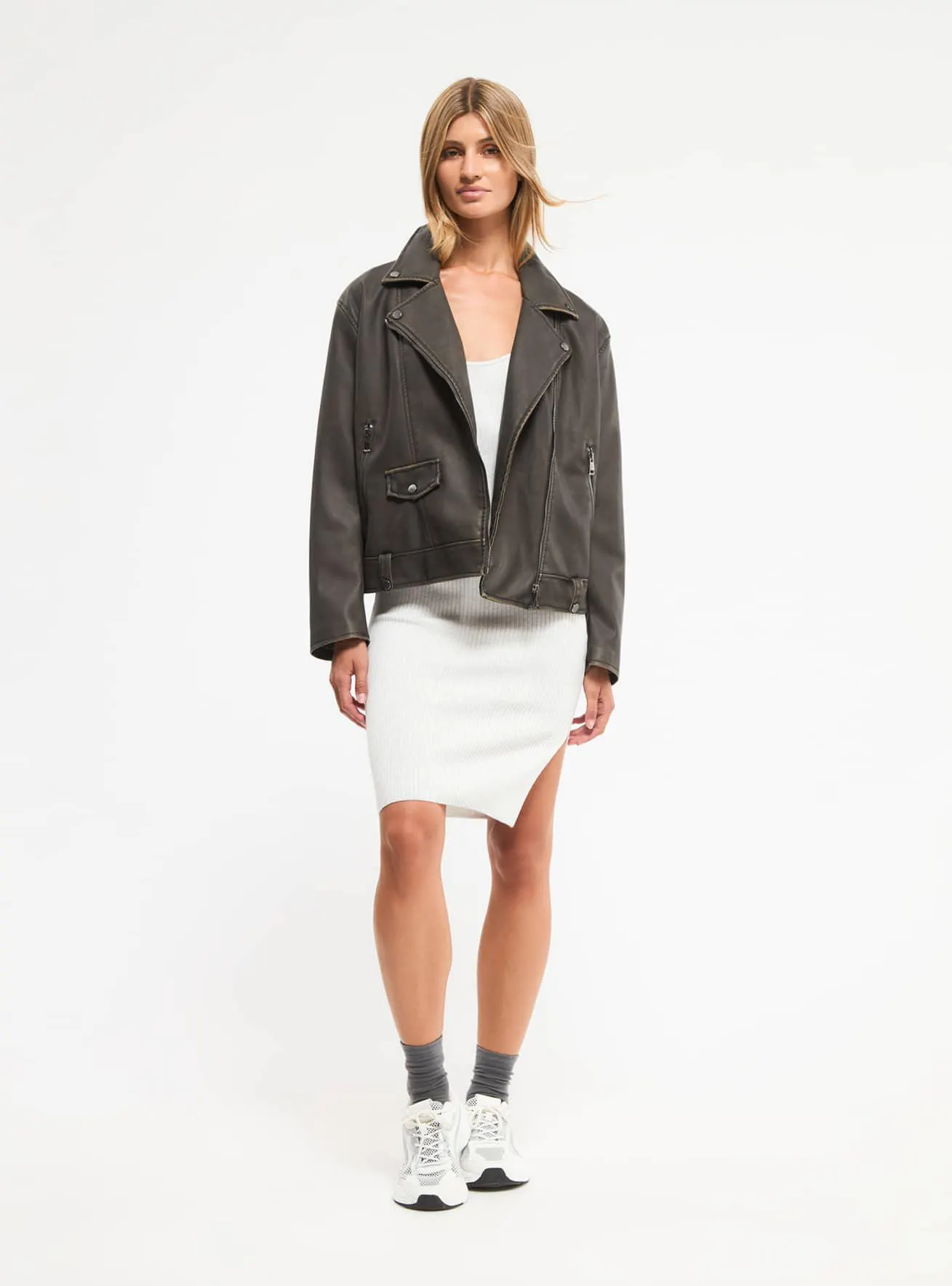 Chiodo effetto pelle Marrone