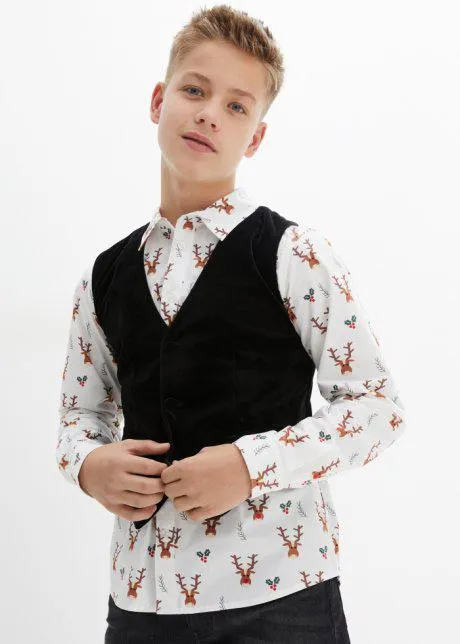 Camicia a maniche lunghe con gilet in velluto (set 2 pezzi)