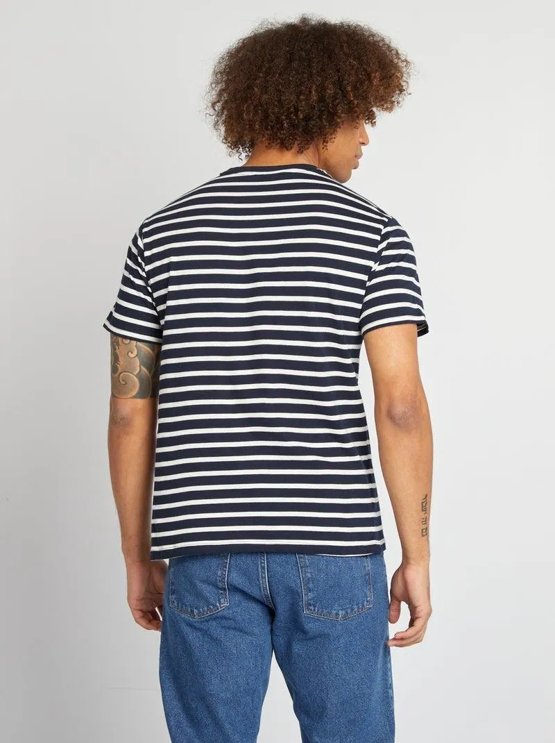 T-shirt a righe maniche corte scollo tondo - BLU