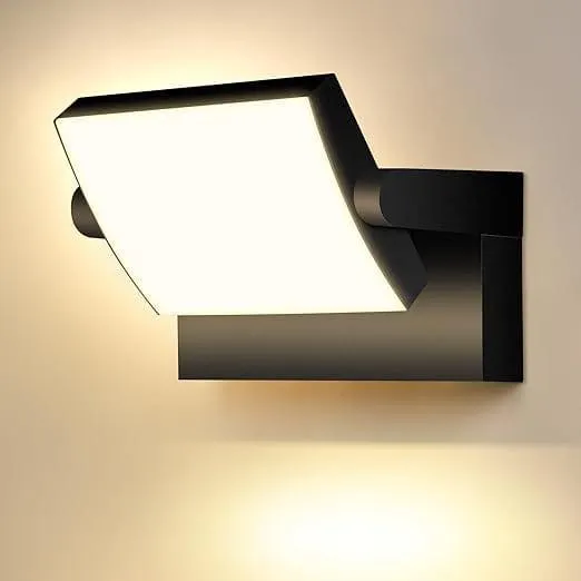 Applique da parete per esterni a LED nera con pannello LED rotante a 350°, faretto da esterno impermeabile bianco caldo 3000K, IP65