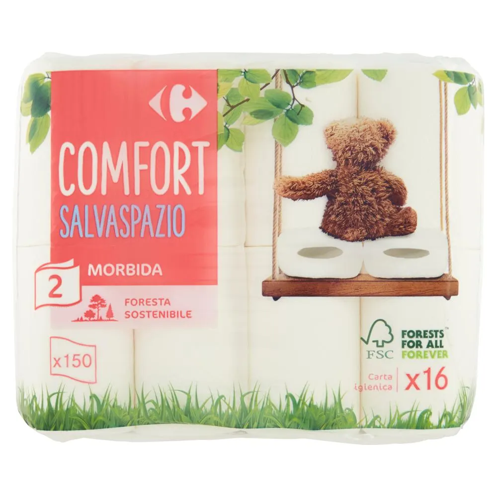 Carrefour Comfort Salvaspazio 2 veli Carta igienica 16 rotoli