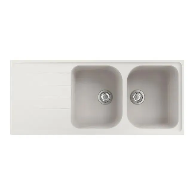 Lavello sopratop 2 vasche con gocciolatoio laterale destro o sinistro DELINIA Elba L 116 x L 50 cm bianco