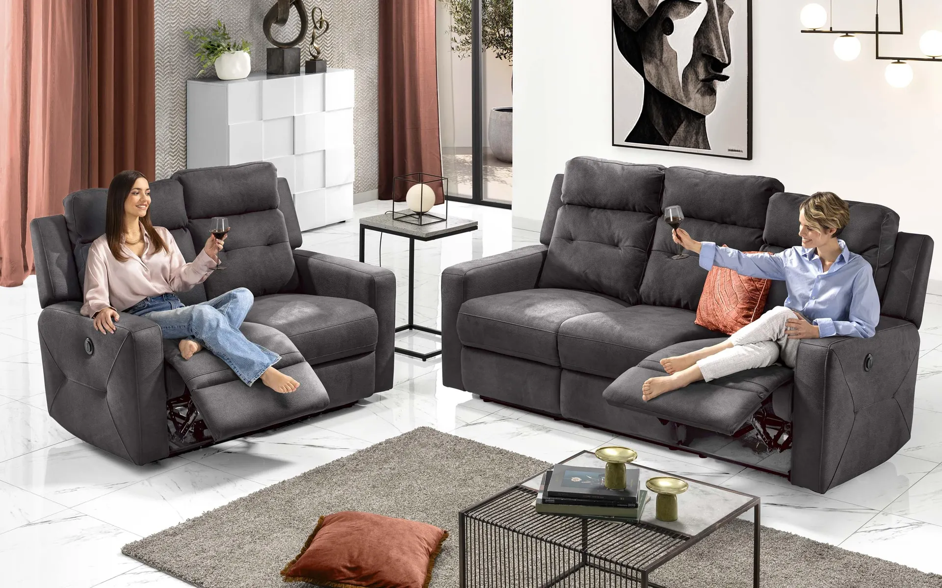 Divano 3 posti - 2 recliner manuali