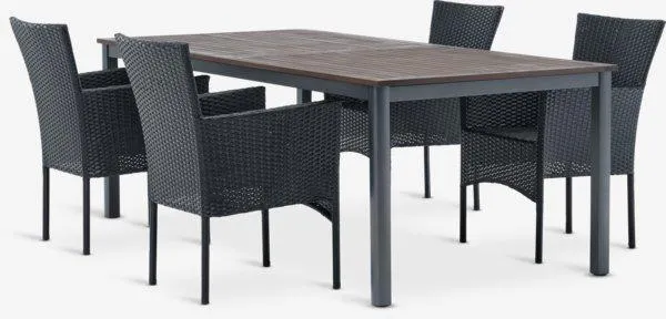 YTTRUP Tavolo L210/300 cm legno duro + 4 AIDT Sedie nero