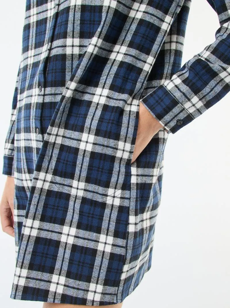 Abito camicia corto in flanella - Blu