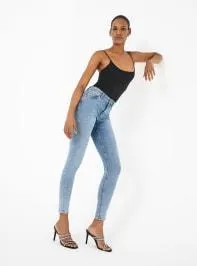 Jeans skinny con strass frontali Blu denim medio