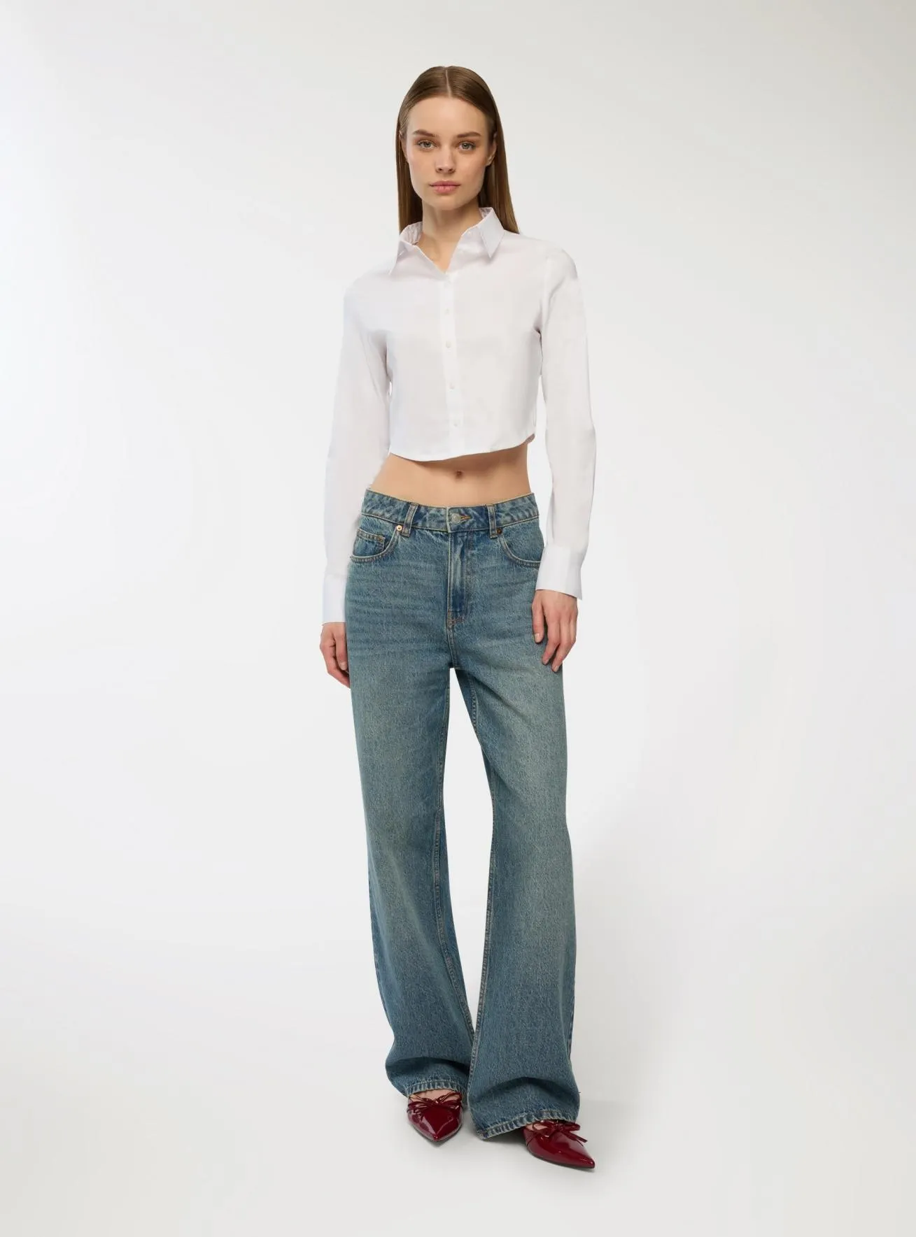 Camicia crop con punto smock Bianco ottico